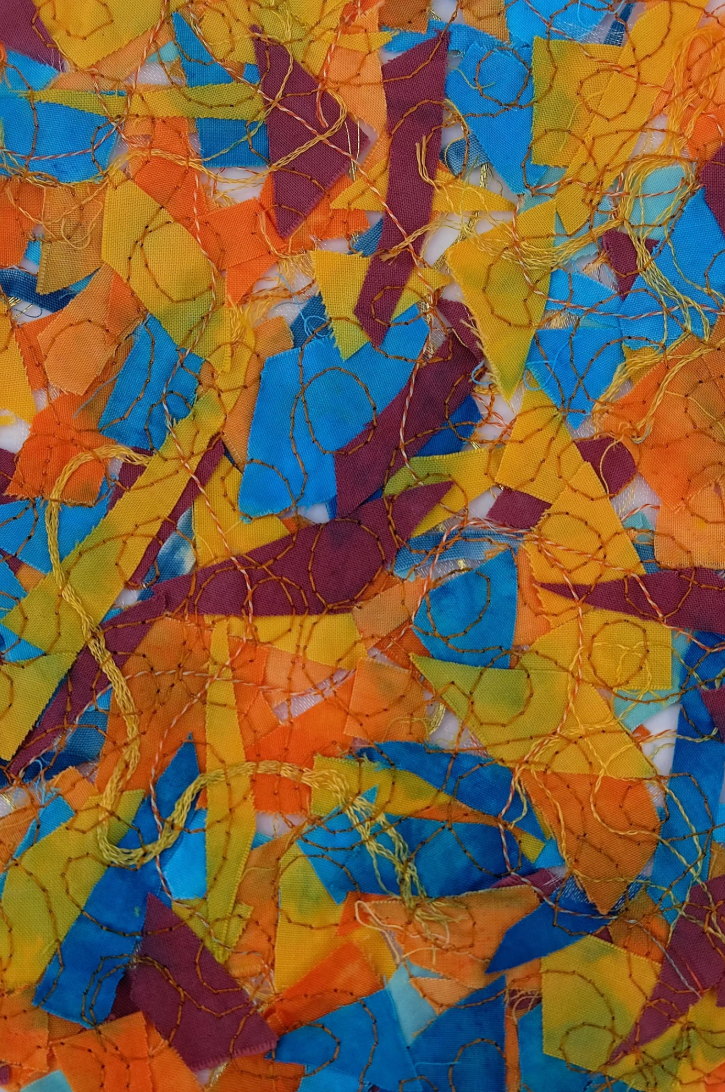Colorful textile piece created with water-soluble fabric technique