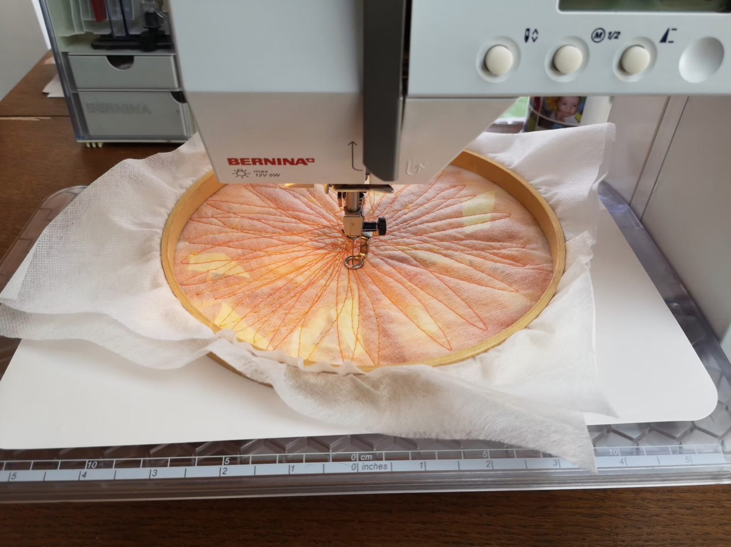 Stitching on water-soluble fabric with a sewing machine
